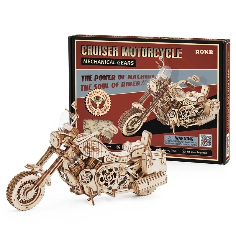 Cruiser Motorcycle 3D Wooden Model