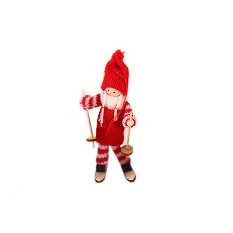 Christmas Decoration Wooden Ski Doll