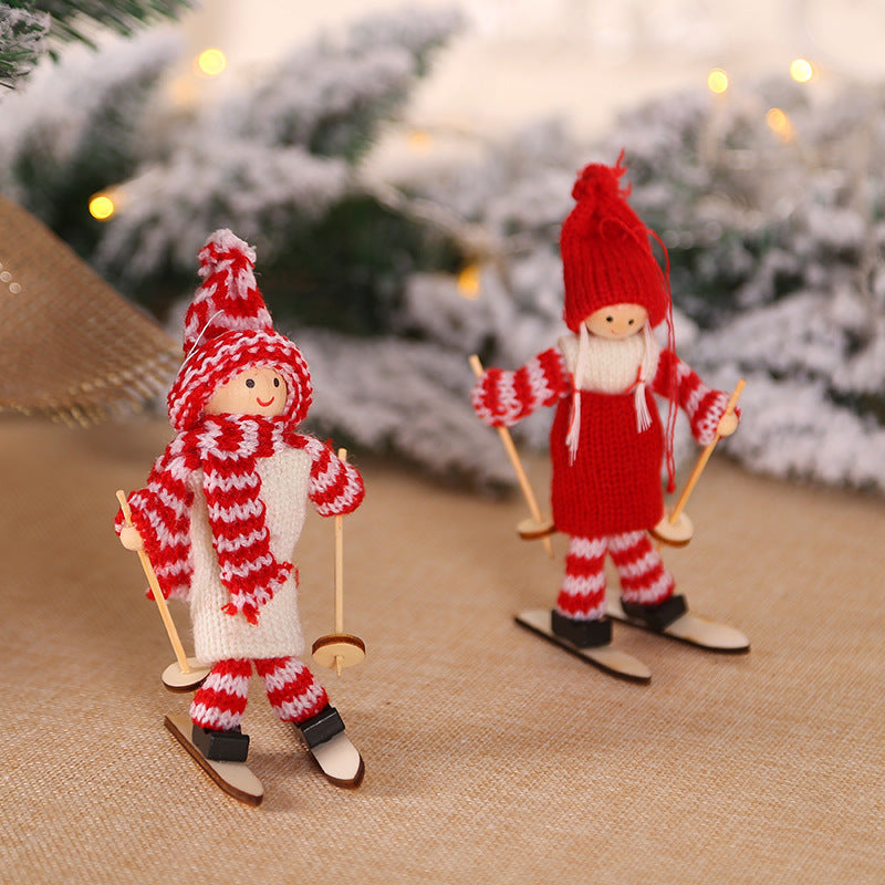 Christmas Decoration Wooden Ski Doll