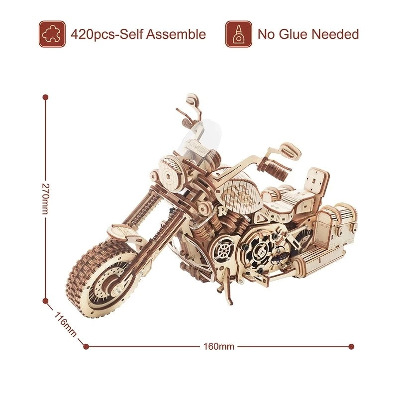 Cruiser Motorcycle 3D Wooden Model