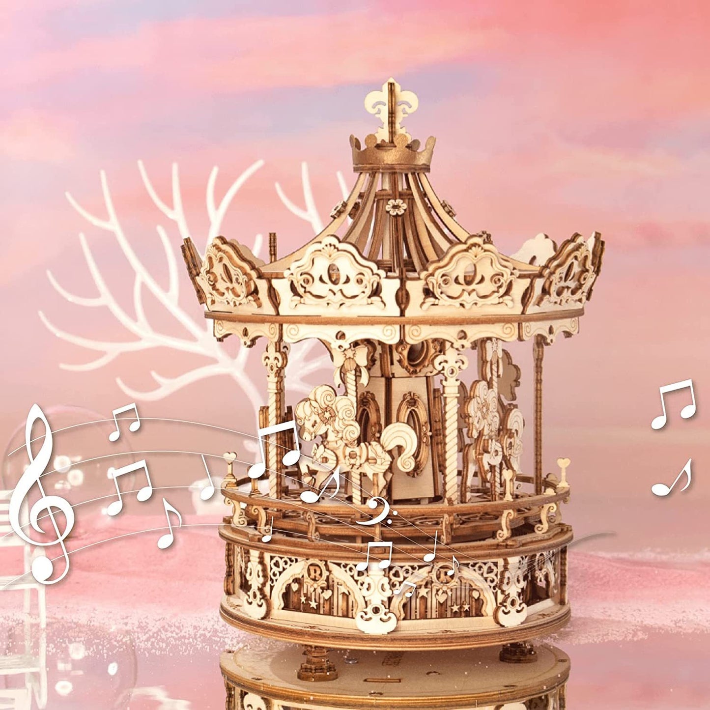 Romantic Carousel 3D Wooden Model Music Box